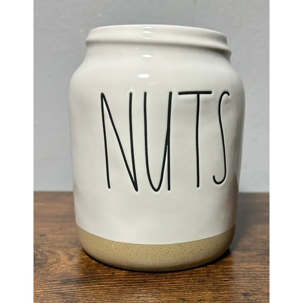 Rae Dunn by Mageneta 5” “NUTS” Ceramic Canister White- No Lid